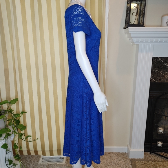 SANGRIA LACE FIT AND FLARE DRESS, BLUE 6 - Picture 4 of 7